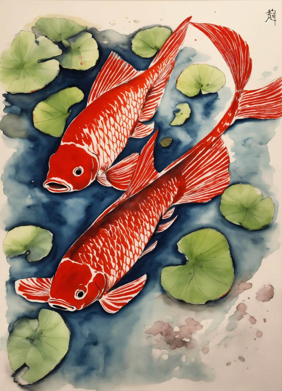 2 красные рыбки рисунок