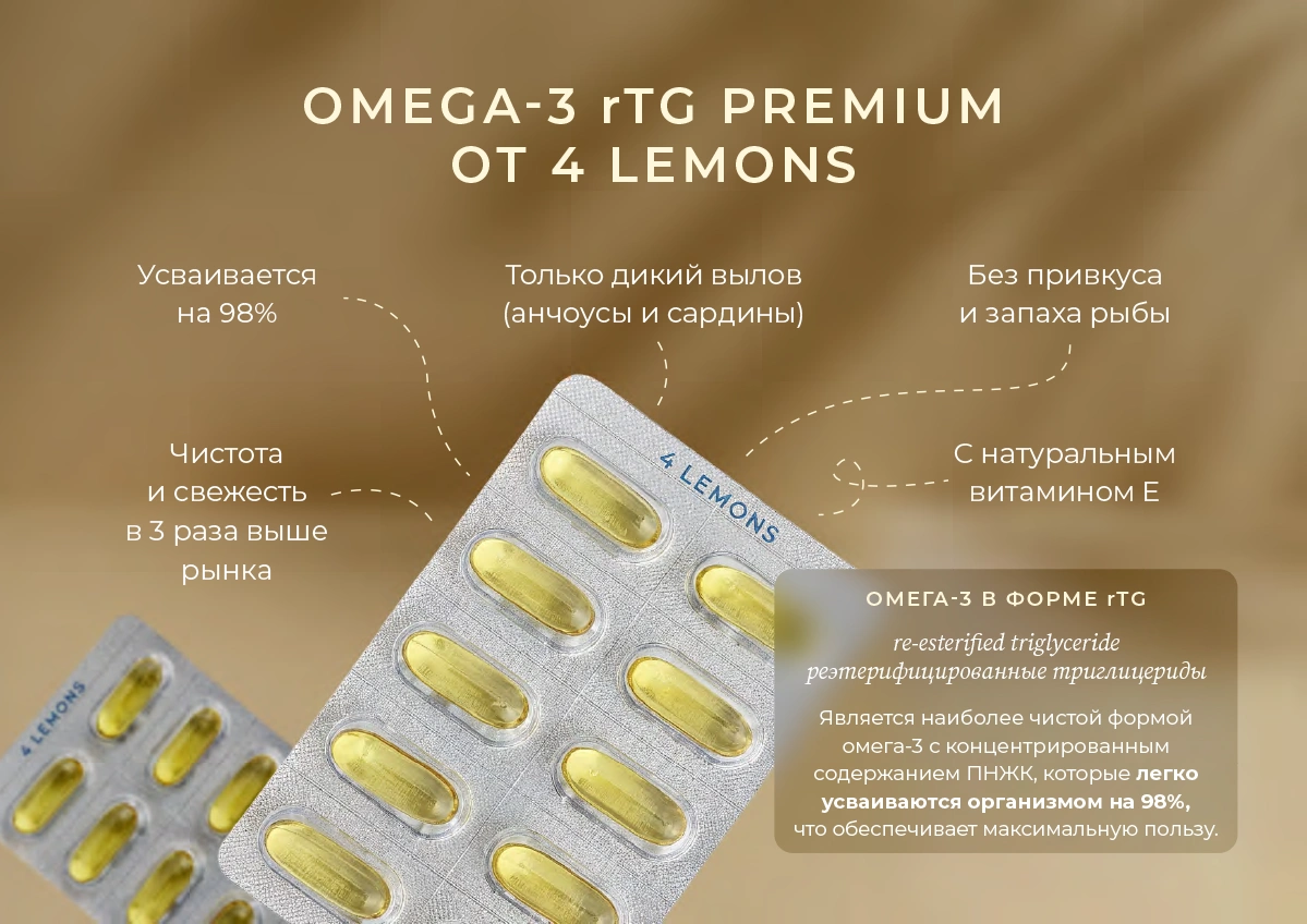 Омега-3 rTG 4 Lemons Омега-3 rTG 4 Lemons банер